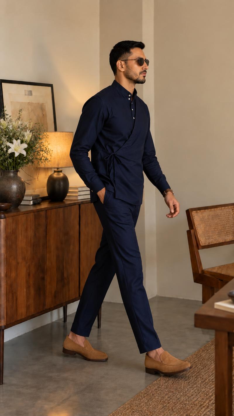 The Wrap Kurta — Deep Navy